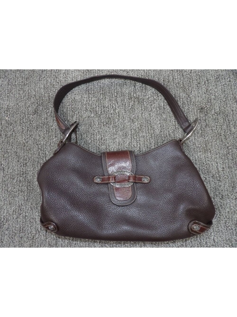 Brighton Brown Pebbled Leather Shoulder Bag Silver-Tone Accents Snap Closure & P